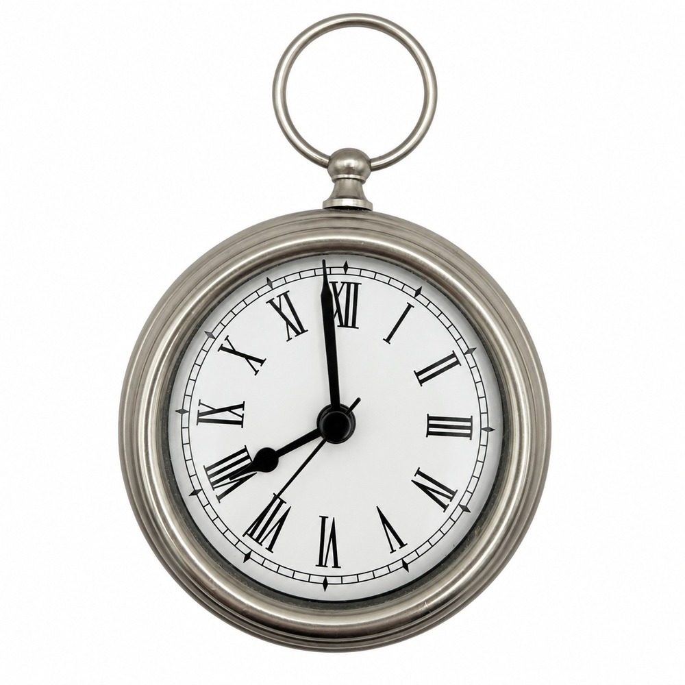 Pottery Barn Pocket Watch Style Desk Clock Silver Tone Roman Numeral Quartz